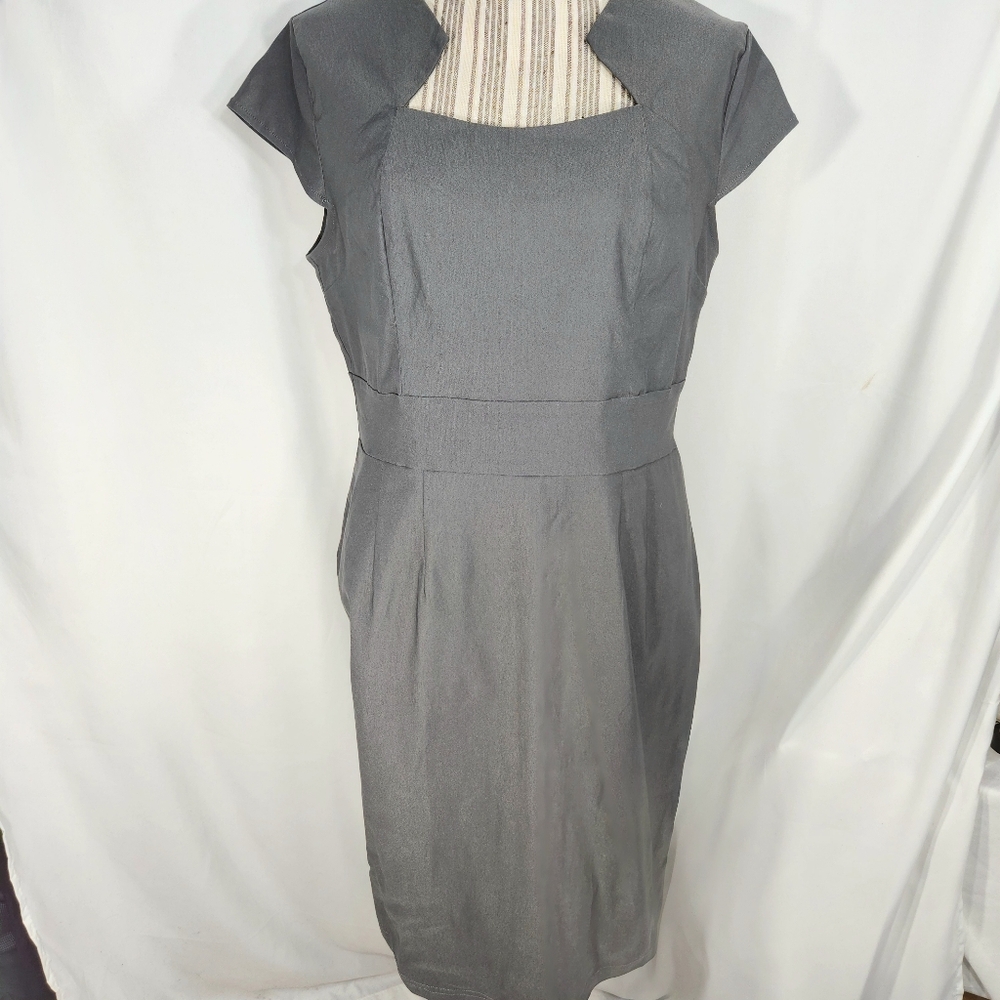 Grace Karin NWT Grey Unique Geometric Neckline Cap Sleeve Classic Dress XLarge